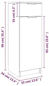 Dulap de baie, alb, 32x34x90 cm, lemn compozit Alb, 1
