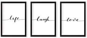 Tablouri 3 buc. 24x29 cm Life Laugh Love – Vavien Artwork