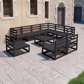 3075793 vidaXL Set mobilier de grădină, 10 piese, negru, lemn masiv pin