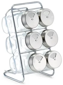 Set recipient si suport Zeller pentru condimente, 18 x 9.3 x 15 cm, 80 ml, Transparent