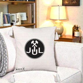 Perna Personalizata JUL Jiul Lupeni Fotbal, 40x40 cm, Bej cu Franjuri, Husa Detasabila, Perna Inclusa, BEKZ®