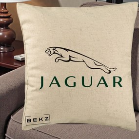 Perna Personalizata cu emblema Jaguar, 40x40 cm, Bej, Husa Detasabila, Perna Inclusa, BEKZ®