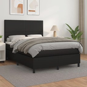 3142725 vidaXL Pat box spring cu saltea, negru, 140x200 cm, piele ecologică