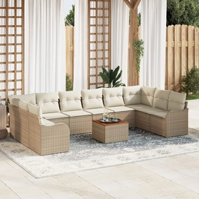 Set canapea de grădină vidaXL cu perne 11 piese Bej ratan poli acacia