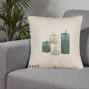 Perna Decorativa Lumanari Hygge Alb-Verde, 40x40 cm, Bej Canapea, Husa Detasabila, Perna Inclusa, BEKZ®