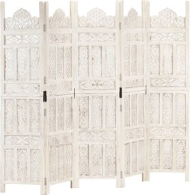 vidaXL Paravan cameră sculptat manual 5 panouri alb 200x165 cm mango