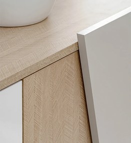 Comodă TV Miraza 180 cm geometrică - decor stejar scandi / bej / alb / maro
