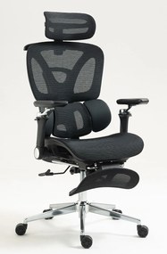 RESIGILAT- METACHAIR DORO Scaun ergonomic, cotiere 6D, suport lombar dinamic, spătar reglabil înălțime, tetieră 2D, suport picioare, mecanism multifunctional inclinare/blocare, pivotant, Mesh, Negru