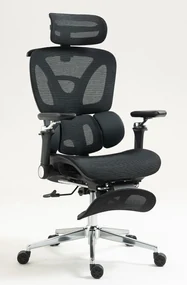 RESIGILAT- METACHAIR DORO Scaun ergonomic, cotiere 6D, suport lombar dinamic, spătar reglabil înălțime, tetieră 2D, suport picioare, mecanism multifunctional inclinare/blocare, pivotant, Mesh, Negru