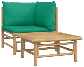 362292 vidaXL Set mobilier de grădină cu perne verzi, 2 piese, bambus