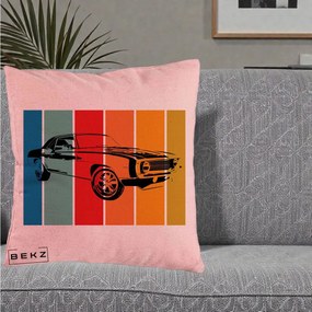 Perna Personalizata Masina Retro Muscle Car Grafic, 40x40 cm, Roz, Husa Detasabila, Perna Inclusa, BEKZ®