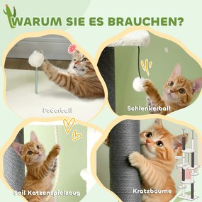 PawHut Pom pentru zgâriere, înalt de tavan, ajustabil 225-255 cm, Platforme & Hamace, Sistem de protecție anti-răsturnare, Alb | Aosom Romania