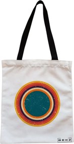 Sacosa de Panza pentru Cumparaturi, Geanta Tote, model Retro Concentric Circles, Cu fermoar, 38x34.5 cm, Alba, BEKZ®