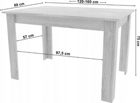 Masa extensibila de dining MADO 120/160x80 cm, alb/stejar sonoma