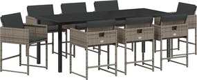 vidaXL Set de masă pentru grădină cu pernă 9 pcs Gri poliratan