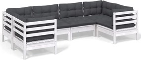 vidaXL Set mobilier de grădină cu perne, 6 piese, alb, lemn de pin