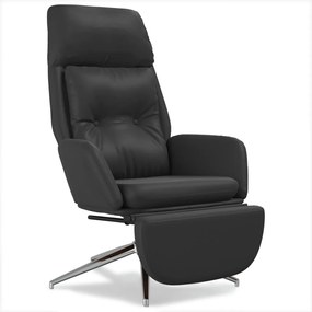 3097743 vidaXL Scaun relaxare cu taburet negru piele naturală/piele ecologică