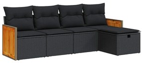 3326010 vidaXL Set mobilier de grădină cu perne, 5 piese, negru, poliratan