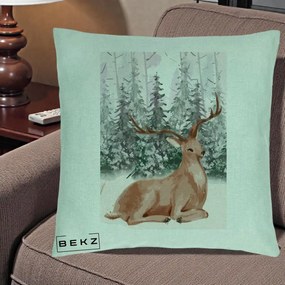 Perna Decorativa Ren in Padure Roz Moale, 40x40 cm, Verde Menta, Husa Detasabila, Perna Inclusa, BEKZ®