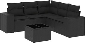 vidaXL Set mobilier de grădină cu perne, 6 piese, negru, poliratan