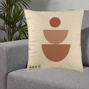 Perna Decorativa Geometric Boho Semicerc Stivuit, 40x40 cm, Bej, Husa Detasabila, Perna Inclusa, BEKZ®
