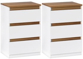 HOMCOM Set de 2 Mesite de Noapte Înguste de 3 Sertare Comode pentru Sufragerie Hol 40x30x59,5 cm Alb | Aosom Romania