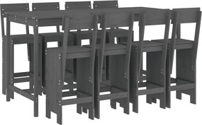 vidaXL Set bar de grădină, 9 piese, gri, lemn masiv de pin