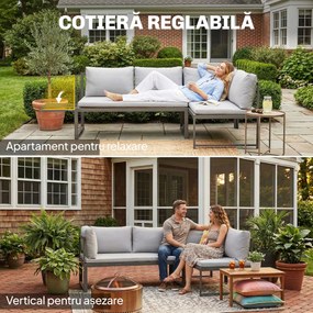 Outsunny Set de Grădină din Metal 3 Piese cu Măsuță cu Șipci și Perne | Aosom Romania