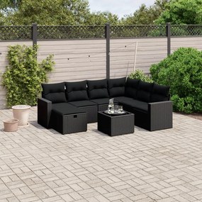 3263531 vidaXL Set mobilier de grădină cu perne, 8 piese, negru, poliratan