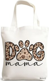 Sacosa de Panza pentru Cumparaturi, Geanta Tote, model Dog mama 38 x 34.5 cm, Alba, BEKZ®