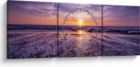 Tabloul cu plaja - apus de soare (cu ceas) (90x30 cm)