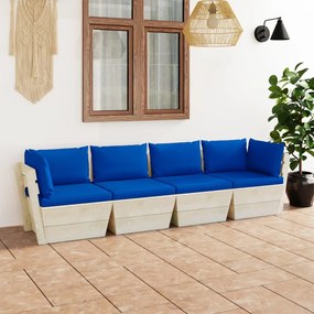 Canapea gradina din paleti, 4 locuri, cu perne, lemn de molid Albastru, 4 locuri, 1