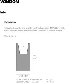 Ghiveci plante design decorativ modern interior / exterior HIGH CYLINDER mini 18x36cm