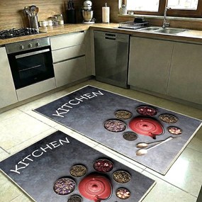 Set covoare bucatarie antiderapante, 2 piese, model ceainic decorativ