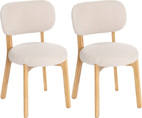 HOMCOM Set de 2 scaune pentru sufragerie, scaune de bucătărie tapițate, picioare din lemn de hevea, 46,5 x 52 x 80 cm, crem | Aosom Romania