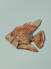 Set 2 decorațiuni de perete pește din rășină, design tribal, H25,5 cm