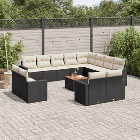 vidaXL Set mobilier de grădină cu perne, 13 piese, negru, poliratan