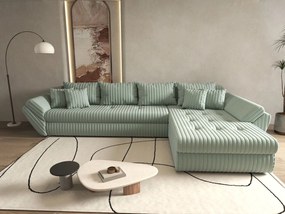 Colțar extensibil dumonde cu ladă de depozitare si sezut confortabil din spuma high-density, Loana XL Ambience Mint II 335x185 cm