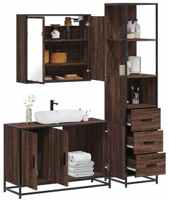 vidaXL Set mobilier de baie, 3 piese, stejar maro, lemn prelucrat