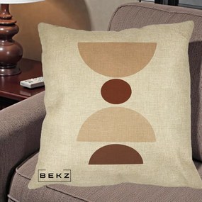 Perna Decorativa Geometric Boho Cerc si Boluri, 40x40 cm, Crem, Husa Detasabila, Perna Inclusa, BEKZ®