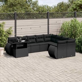 vidaXL Set canapele de grădină cu perne, 10 piese, negru, poliratan