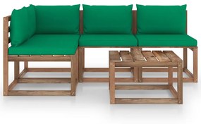 Set mobilier de gradina cu perne verzi, 5 piese