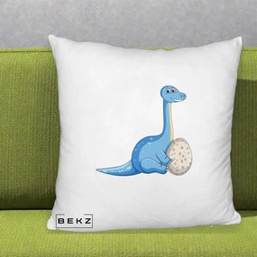 Perna Decorativa Brontosaur cu Ou, 40x40 cm, Alb Pufos, Husa Detasabila, Perna Inclusa, BEKZ®