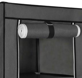 Dulap textil de depozitare MATIS 150x175 cm, gri, cu rafturi și bară pentru umerașe