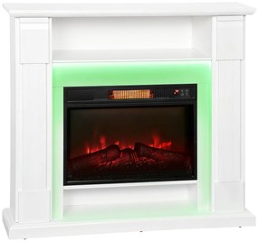 HOMCOM Șemineu Electric Reglabil cu Flacără 3D, Temporizator și Telecomandă Alb | Aosom Romania