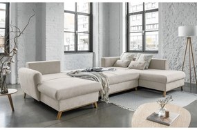 Canapea extensibilă în formă de "U" cu șezlong pe partea dreaptă Miuform Scandic Lagom, bej