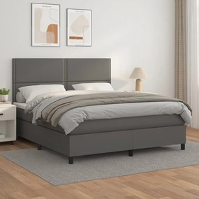 3142795 vidaXL Pat box spring cu saltea, gri, 160x200 cm, piele ecologică