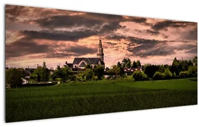 Tablou cu peisaj și biserică (120x50 cm)