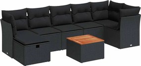 vidaXL Set mobilier de grădină cu perne, 8 piese, negru, poliratan