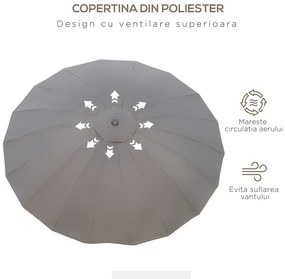 Outsunny Umbrelă de Grădină cu Manivelă, 18 Spite, Înclinabilă, Gri Închis, Ф255x240cm | Aosom Romania